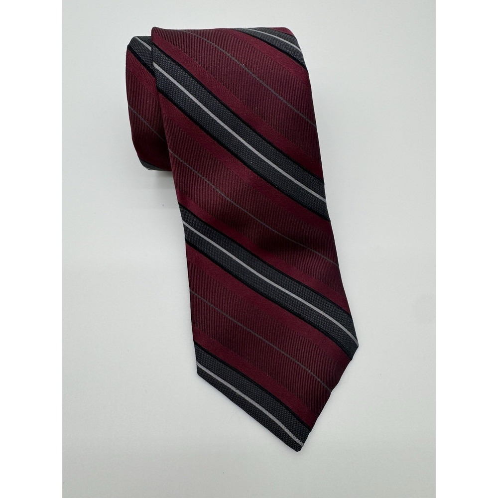 DKNY Mens Tie Red Gray Striped Silk Necktie Classic Diagonal Stripe Designer